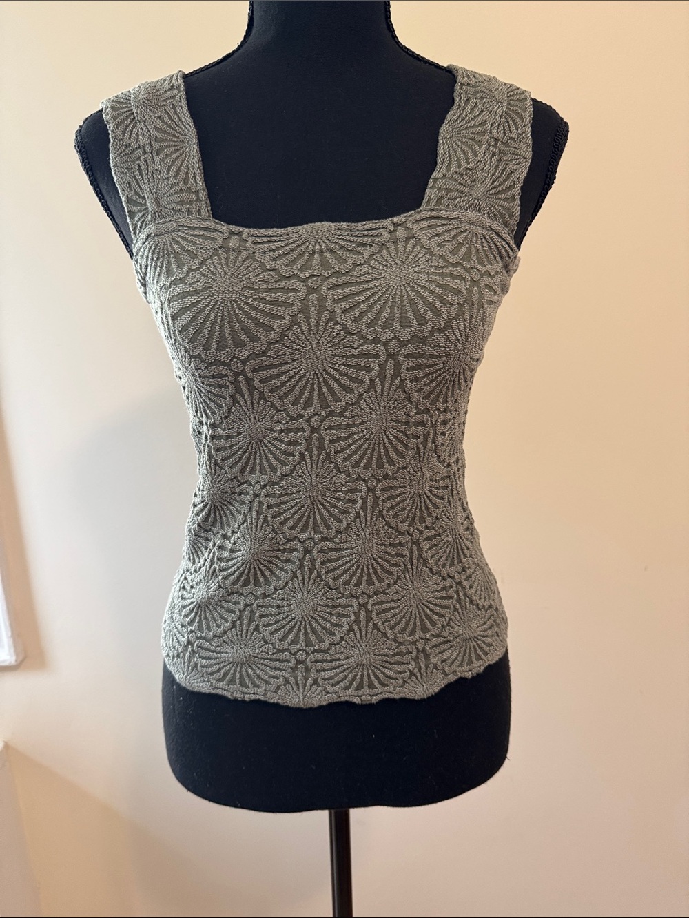 Love Letter Jacquard Floral Square Neck Sleeveless Wide Strap Cami Top
